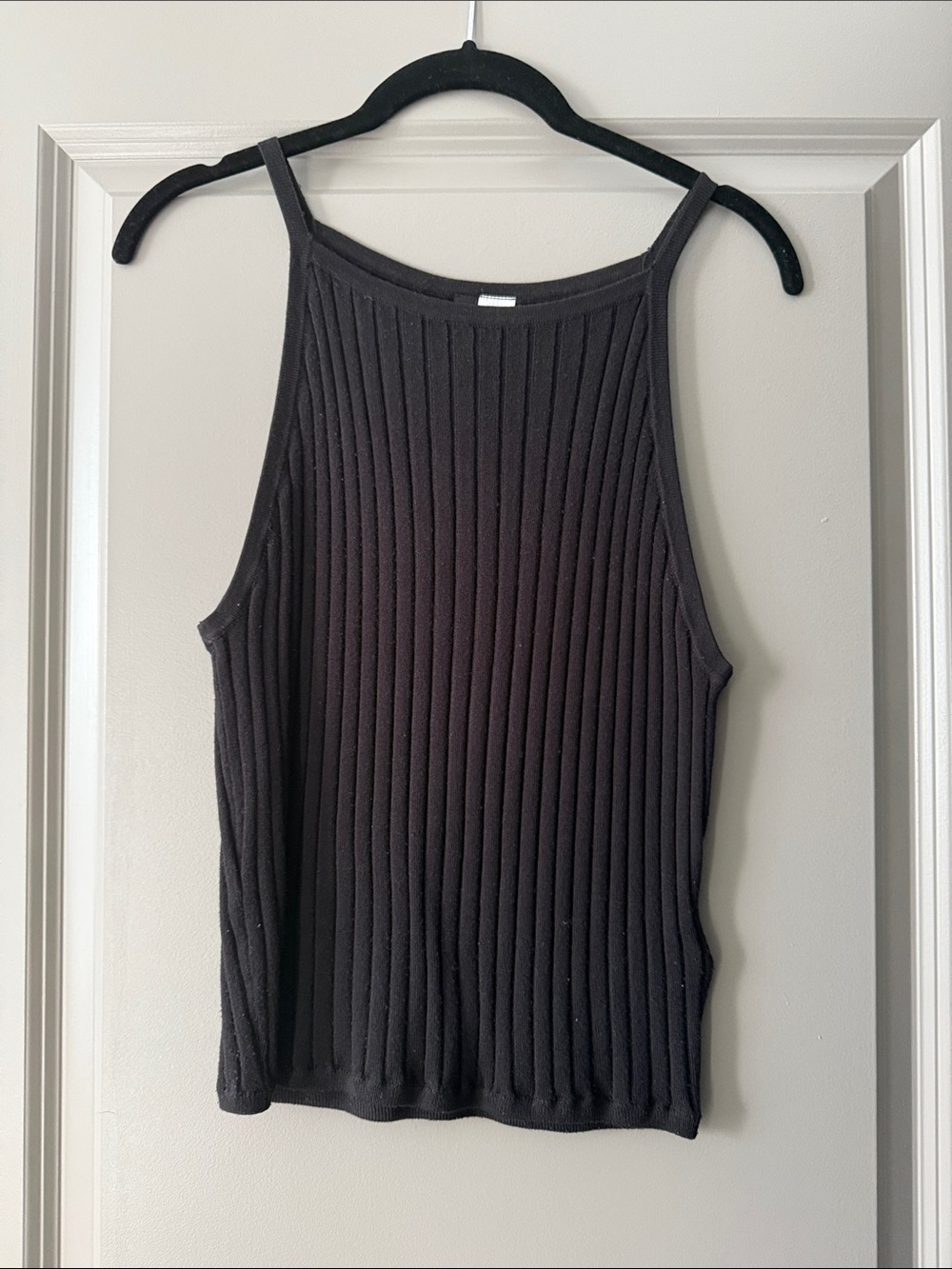 Divided Black Ribbed Tank Top